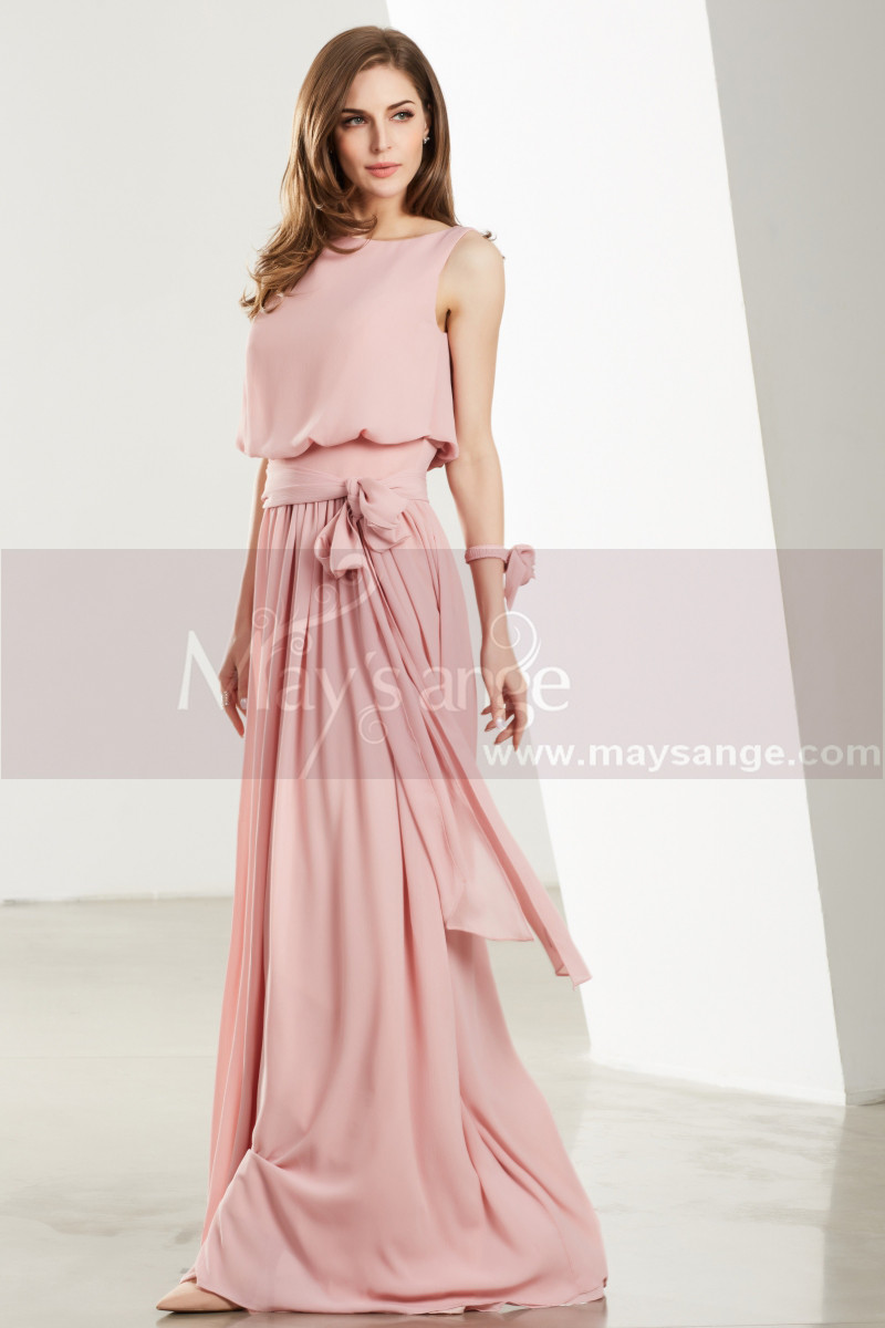 Robe Elegante Longue Pour Soirée Vieux Rose plus bracelet fleure Ref