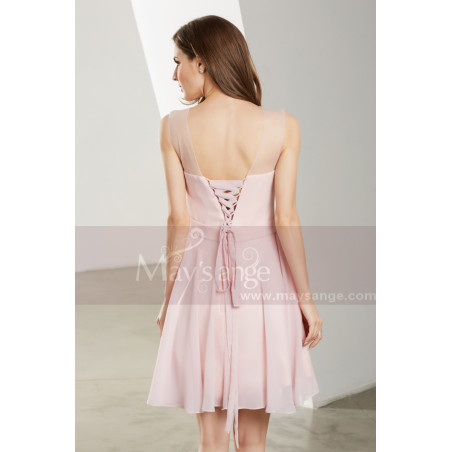 Robe De Cocktail Courte Rose Pale Mousseline Ref C Robe De Cocktail