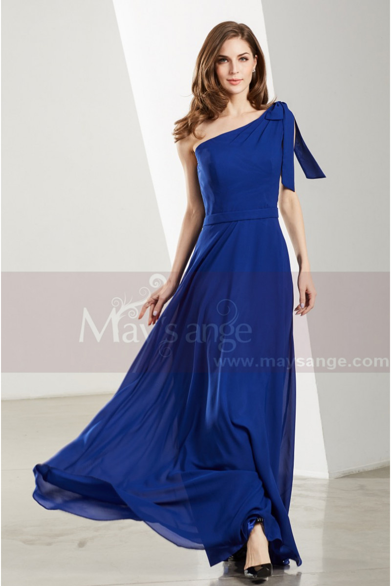 Robe Longue Du Soir Bleu Roi Asym Trique En Mousseline Ref L