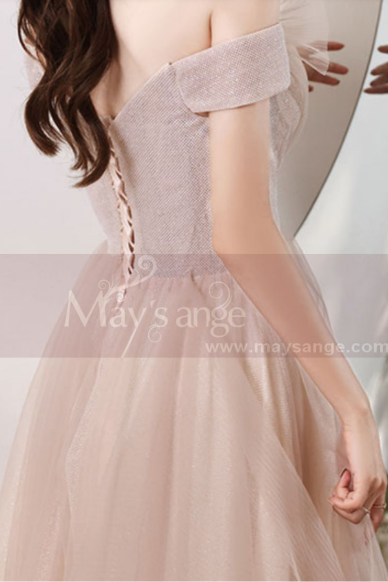 Nude Tulle Evening Dress With Bustier And Lacing At The Back