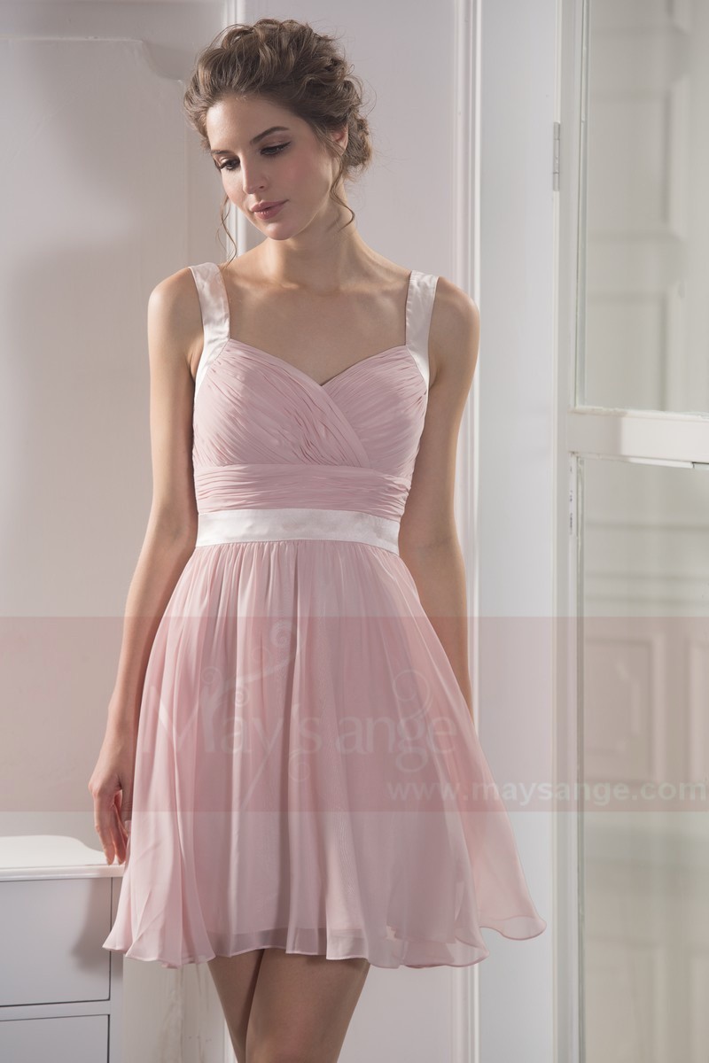 Robe De Cocktail Rose Poudre Double Bretelles Ref C784 Robe De Cocktail