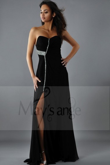 Evening gown dress New York black muslin with strass - L176 #1