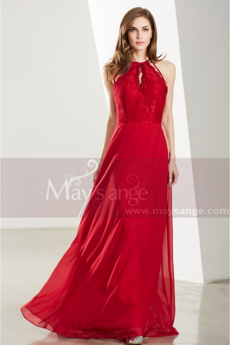red halter neck gown