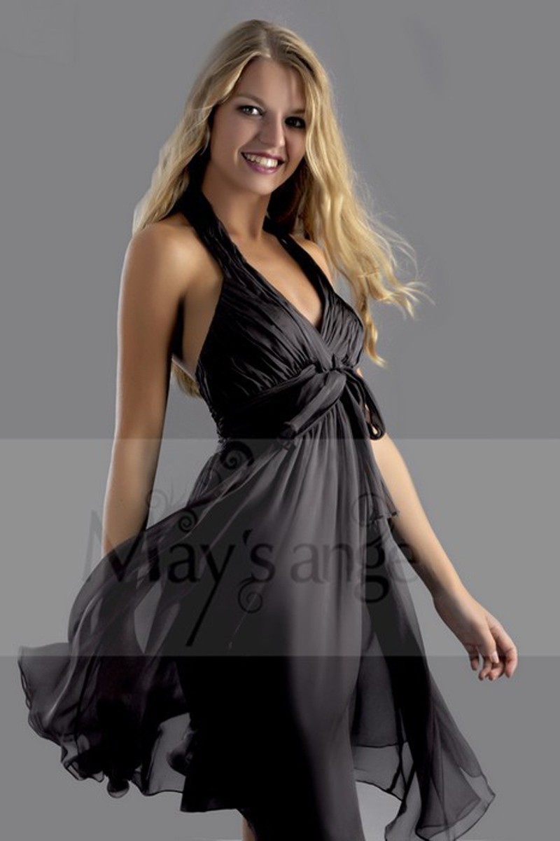 black v neck halter dress