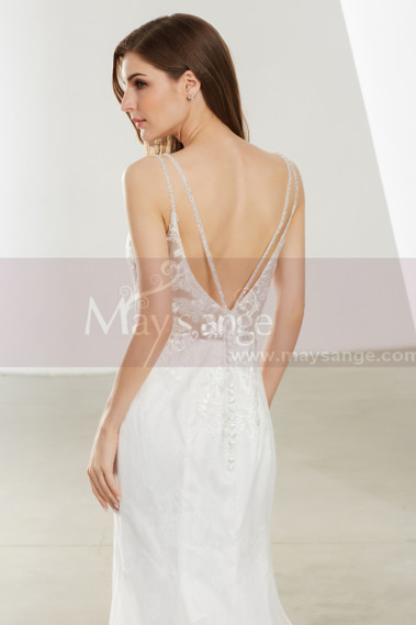Spaghetti Strap Low Open Back Lace White Mermaid Prom Dress - L1925 #1