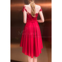 Asymmetrical Raspberry Red Strapless Embroidered Satin Cocktail Dress - Ref C1916 - 03