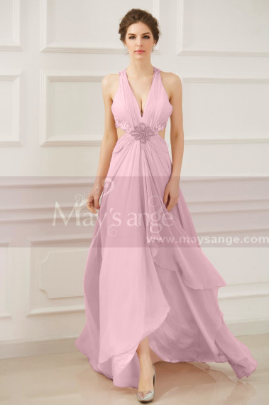 Open Back Sexy Powder Pink Evening Dresses With Slit - L758 #1