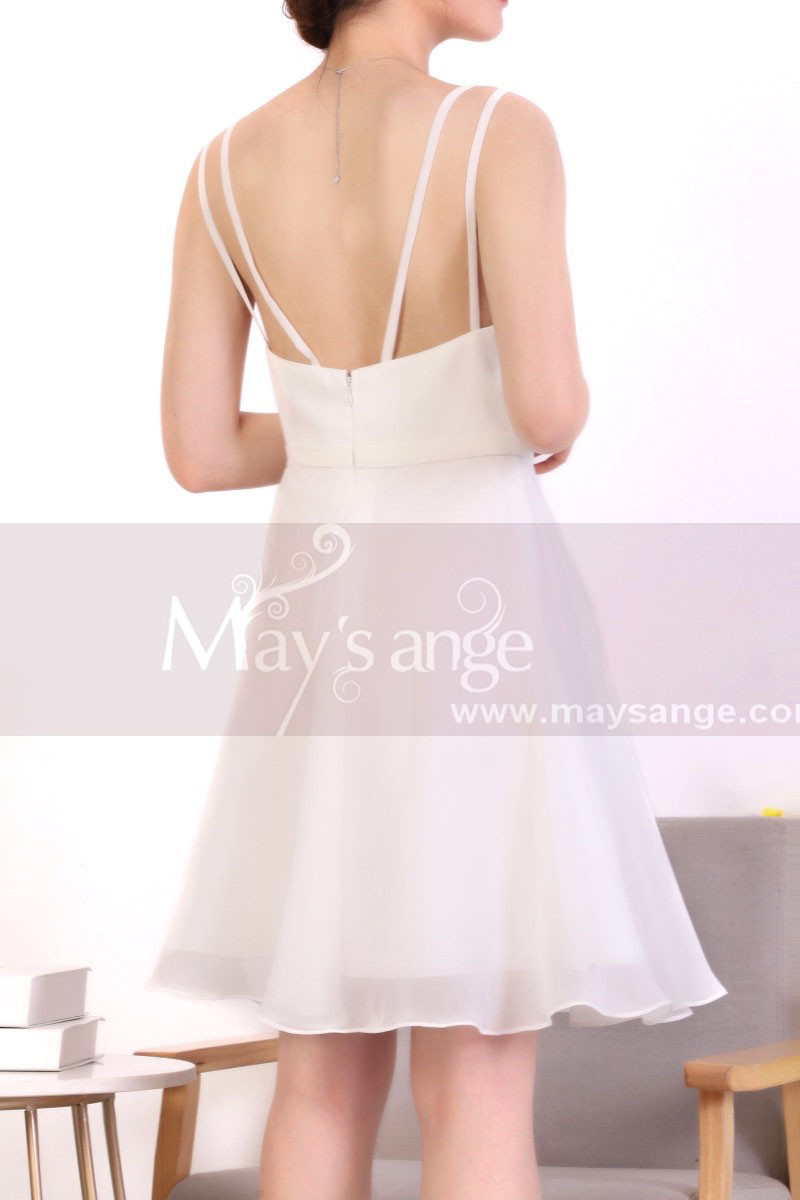 White Short Backless Dress Chiffon 2971