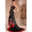 Robes longue de soirée noire et rouge latine asymétrique - Ref L275PROMO - 02