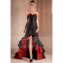 Robes longue de soirée noire et rouge latine asymétrique - Ref L275PROMO - 03