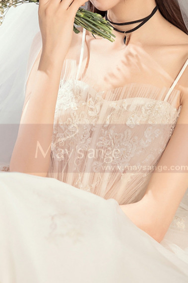 Off White Long Train Wedding Dress With Thin Strap - M083 #1
