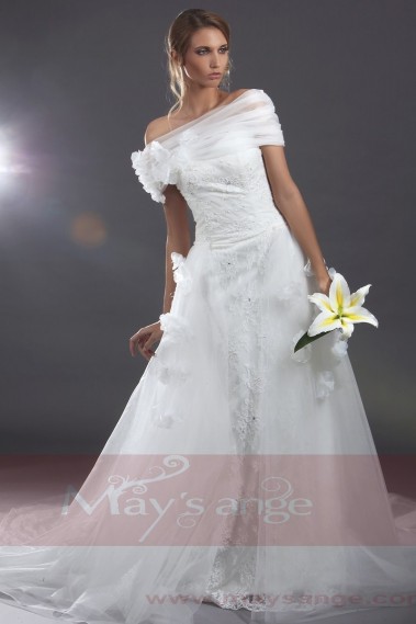 Beach wedding dress Venus with embroideries and flowers - M049 #1