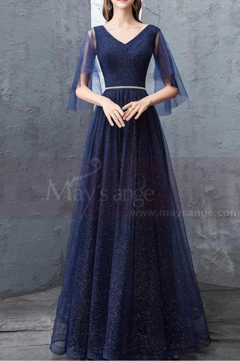 Buy > blue dress with ruffle sleeves > in stock
