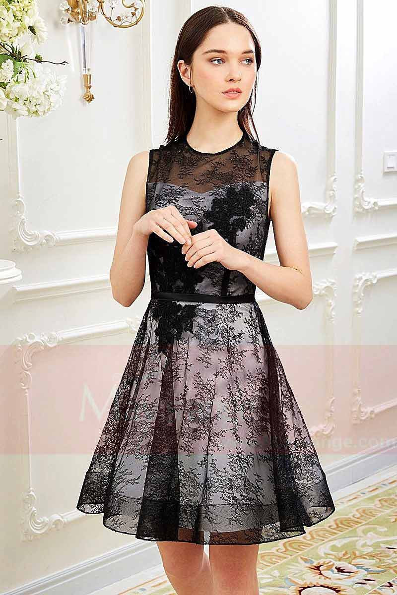 Black Lace Cocktail Dress- Two-Tone Dress