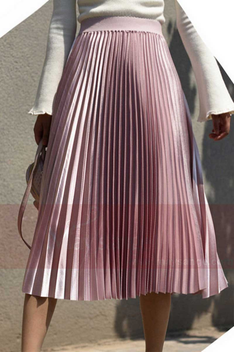 jupe plisse vieux rose - Ref ju057 - Jupe femme longue