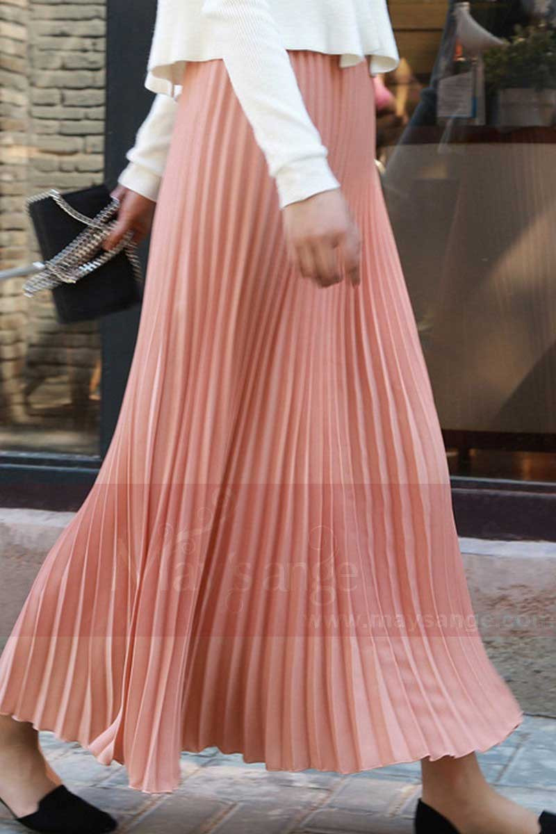 Longue jupe plissée Femme - Rose