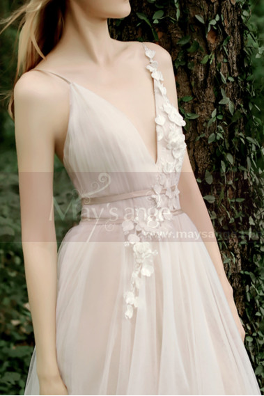Sexy Wedding Gowns With 3D embroidery Flower And Golden Belt - M1280 #1