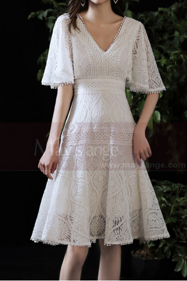 Beautiful White Short Lace Bridal Gowns With Ruffle Sleeve - M1294 #1