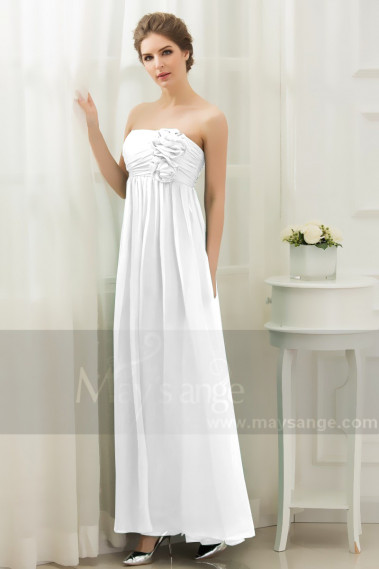 Empire Long Chiffon Strapless White Bridal Gown With Flowers - M1309 #1