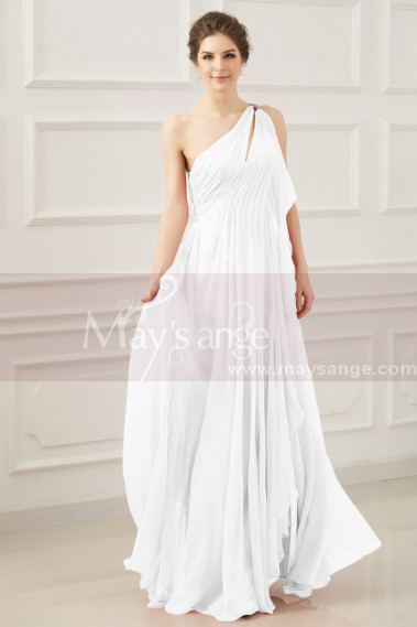 Long Greek Style Asymmetrical Wedding Dress With Pleated Top - M1316 #1