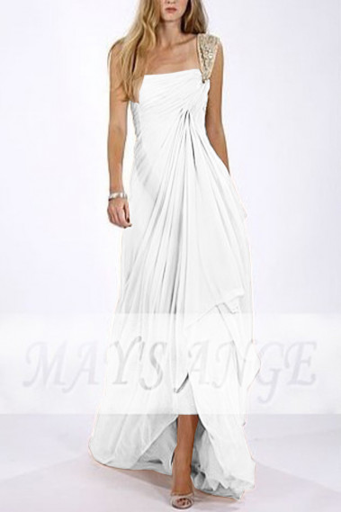 One Strap Flowy Wedding Dress With Pleated Asymmetric Skirt - M1319 #1