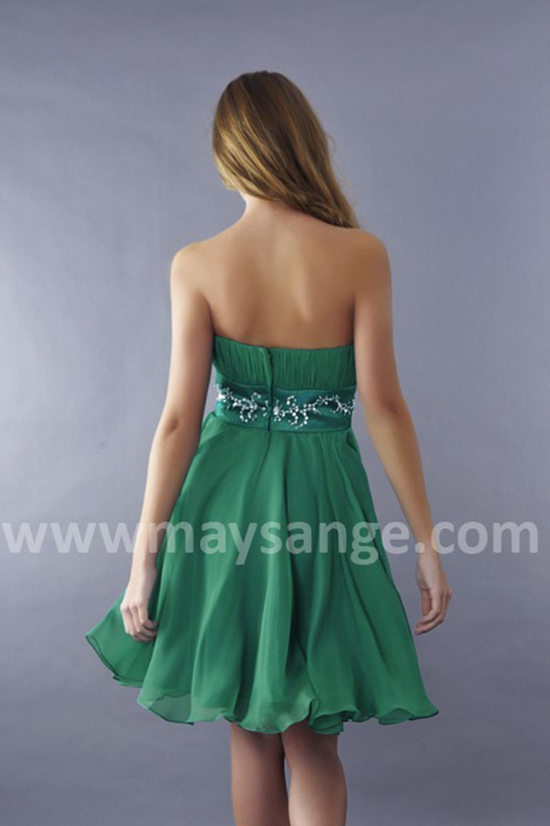 Short Green Strapless Wedding-Guest Dress With Rhinestone Belt