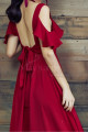 Long Chiffon Red Sexy Cocktail Dress Strap And Ruffle Sleeve - Ref C2022 - 03