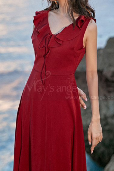 Red Summer Party Dress Asymmetric Skirt And Beautiful V Neck - C2023 #1