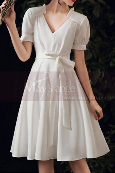 Cute Modest Wedding Gowns Short Flared Skirt With Bow Belt - M1293 #1