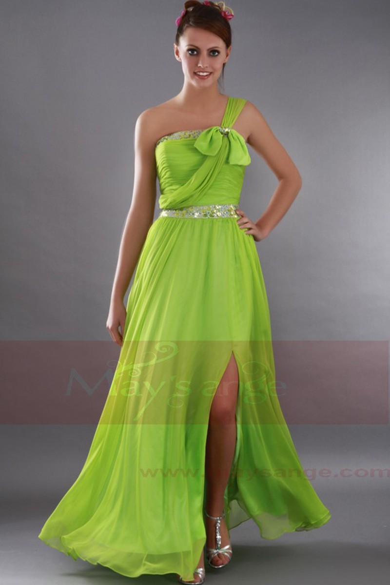 Long Summer Green Dress One Strap With Slit