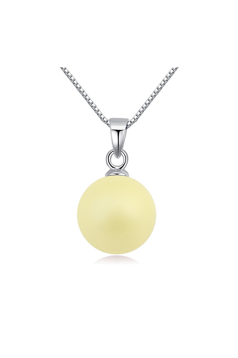 Pendentif femme argent boule jaune imitation perle - Ref 23648 - 01