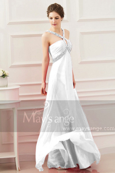 Long White Pure Cheap Wedding Dresses With Rhinestone Straps - M1317 #1