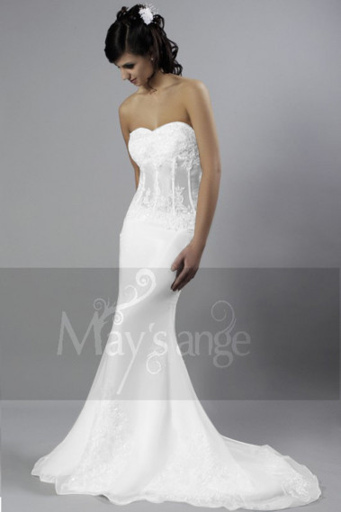 Lace wedding dress Paris with long train and transparent bustier - M023 #1