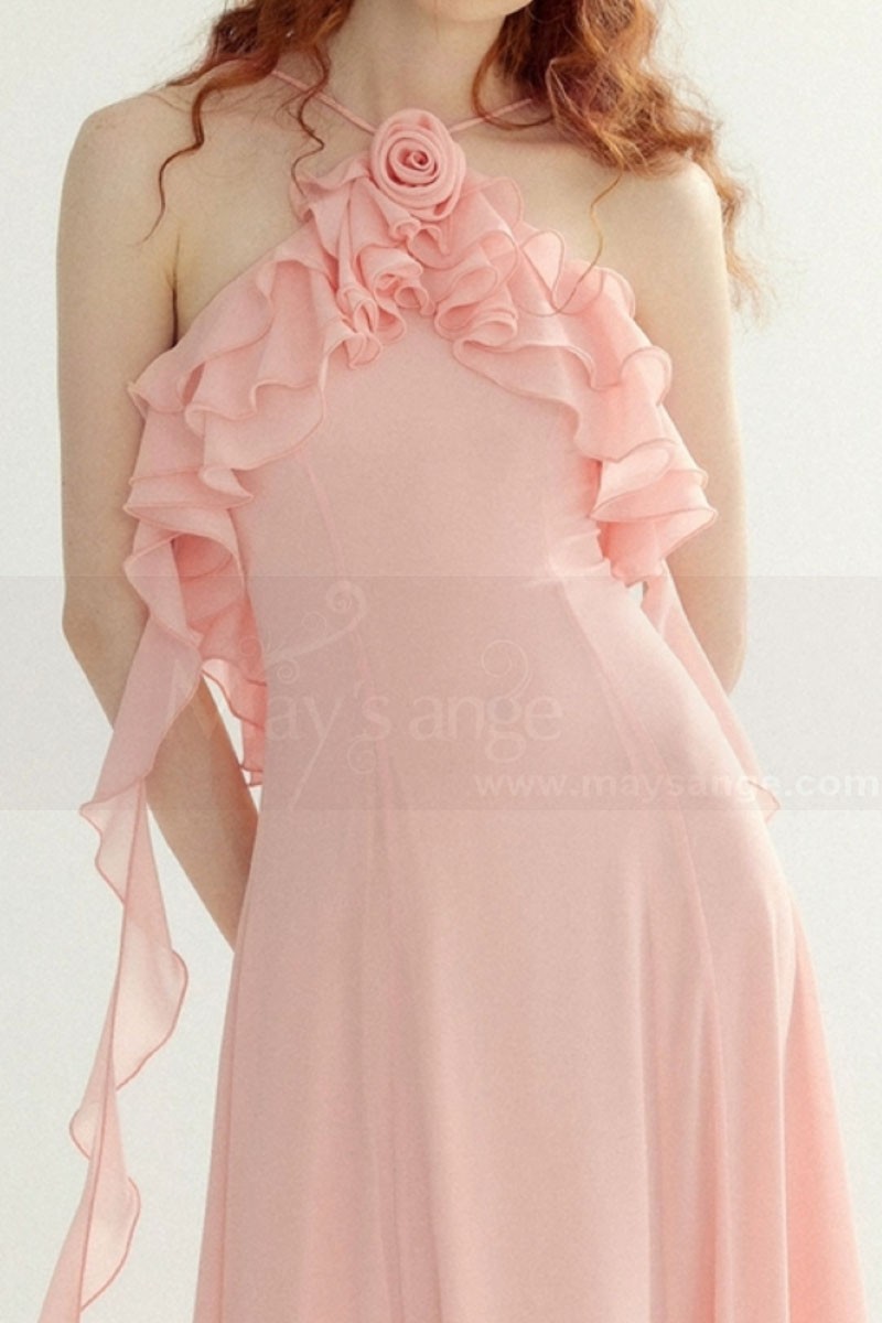 copy of Short Chiffon Pink Cocktail Dress Ruffle Neckline And Skirt - Ref C3027 - 01