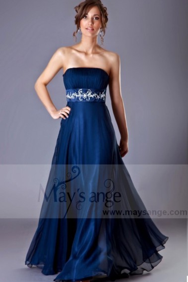 Long Formal Dress Pleated Strapless Bodice - L048 #1