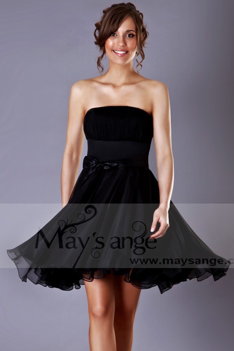 Black Strapless Chiffon Dress