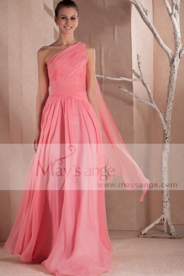 Evening gown dress Orange Coral with one veil strap - L240 #1