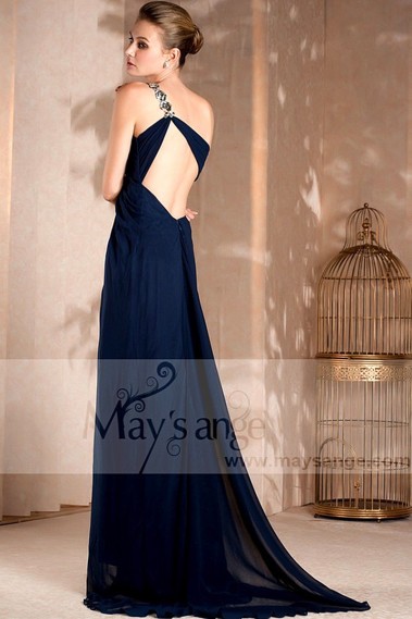 Blue Bridesmaid Dress With Side Slit - L009 #1