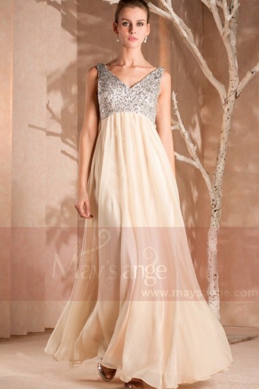 Evening Dress Sweet Cream With Silver Bodice - L220 #1