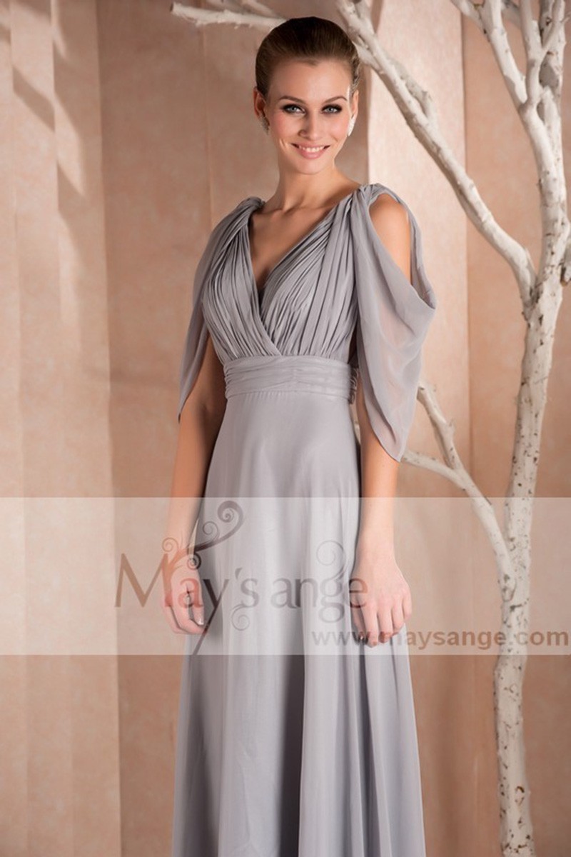 gray evening gowns with sleeves