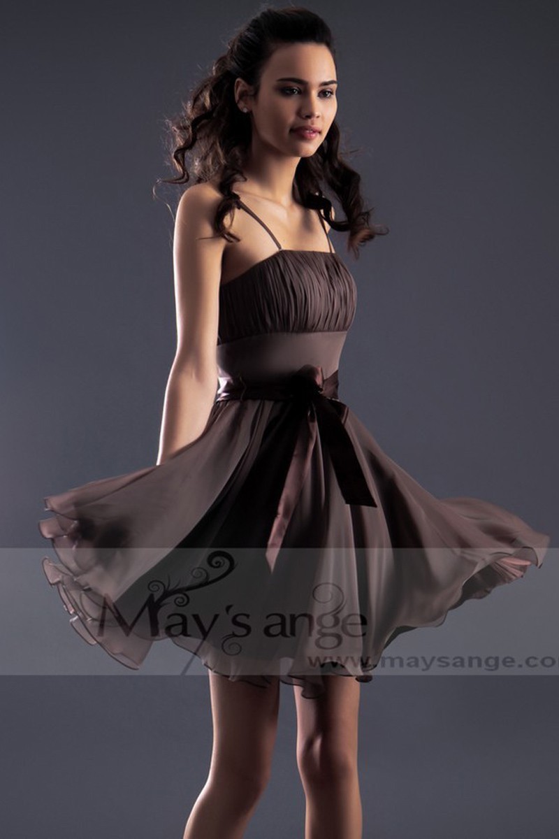 Brown Semi-Formal Party Dress With Spaghetti Straps