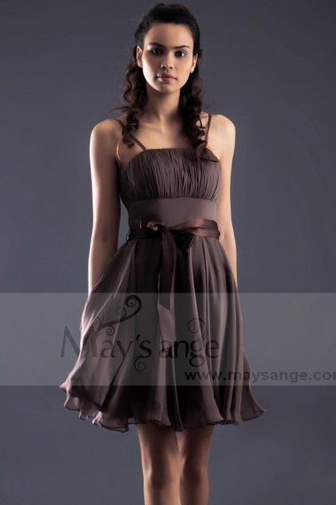 Brown Semi-Formal Party Dress With Spaghetti Straps - C139 #1