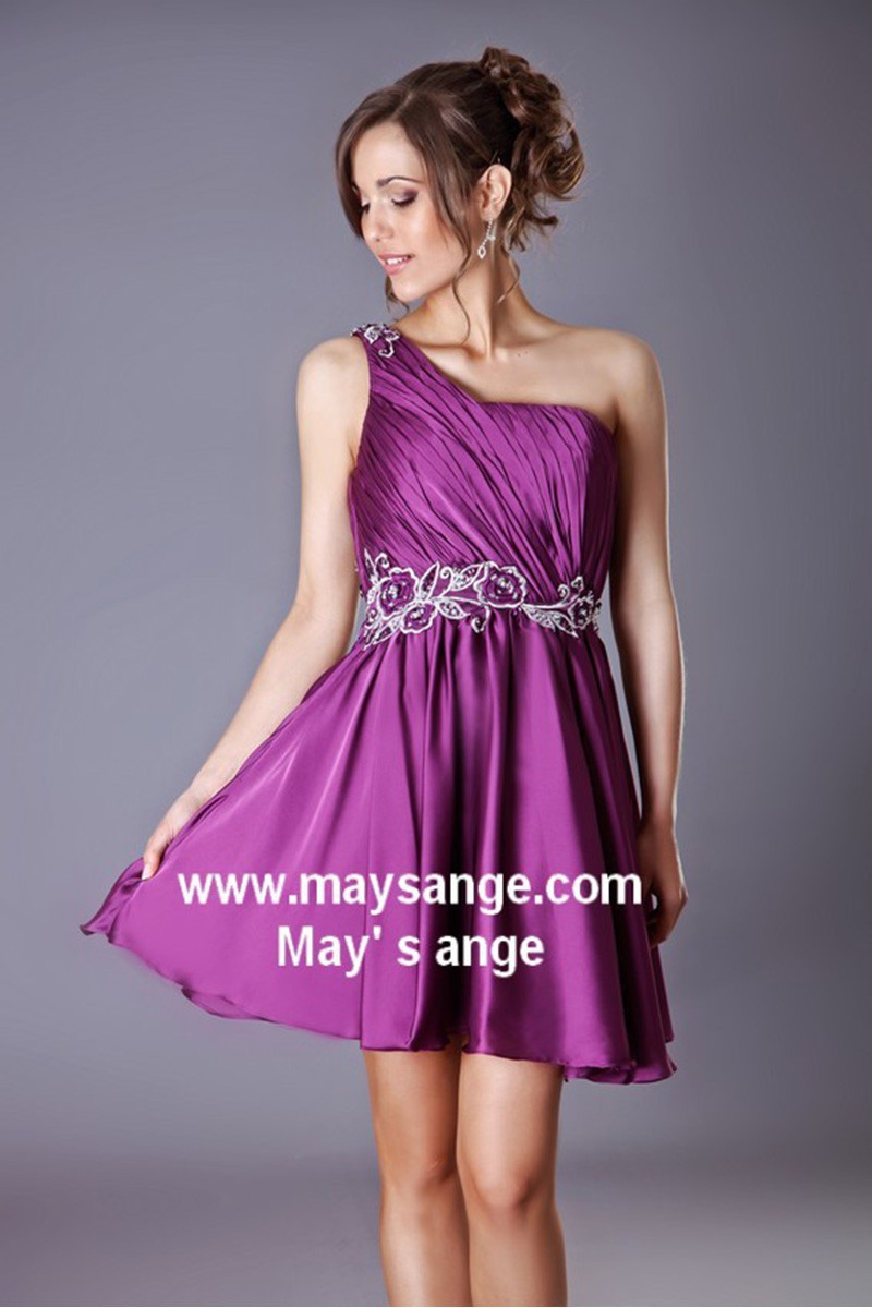 One Shoulder Purple Satin Cocktail Dress