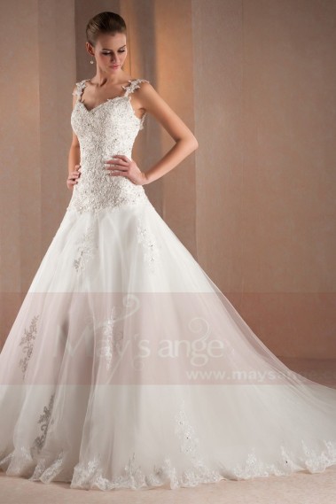 Lace wedding dresses Roxane with 2 straps and long train M304 - M304 #1