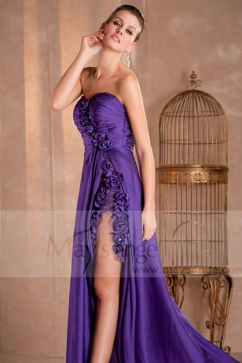 Robe de soirée longue échancrée Luciole violette - Ref ...