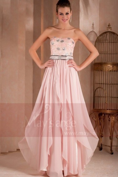 STRAPLESS LONG PINK DRESS WITH GLITTER FOR WEDDING GUEST - L311 #1