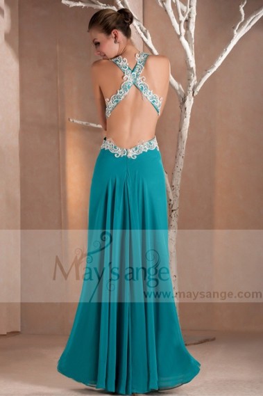 Sexy Turquoise Long Dress Deep V Neckline And Slit In Front - L141 #1