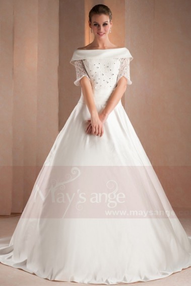 Off-The-Shoulder Lace Satin Bridal Dresses With Rhinestones - M322 #1