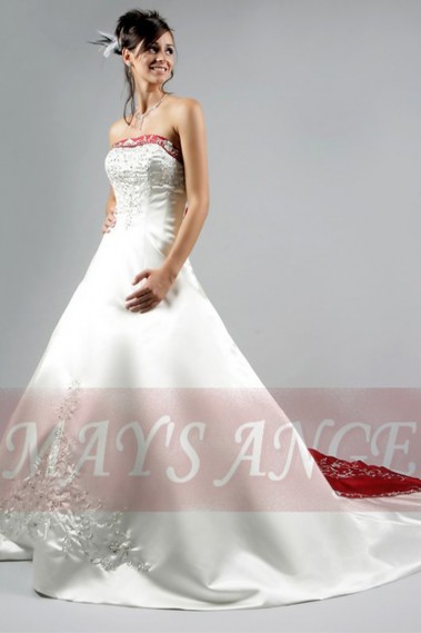 Grace Kelly White and Red Wedding Dress | Grace Kelly Bridal Gowns - M006 #1