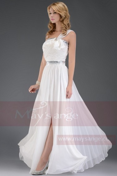 Long White Chiffon Evening Dress With Slit - L121 #1